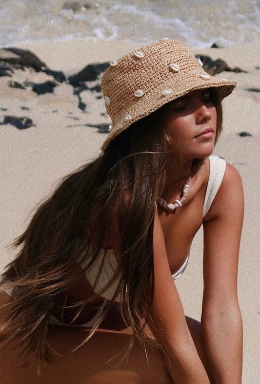 Puka Dot Shell Raffia Bucket Hat