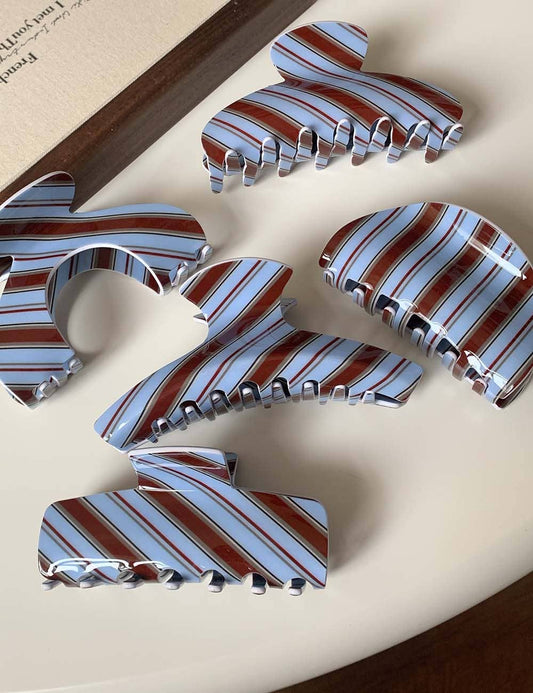 Vintage Color Block Striped Claw Clip